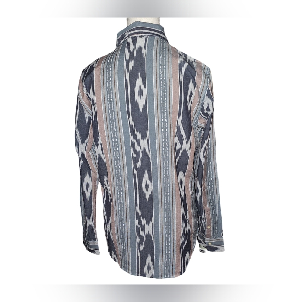 Lauren Ralph Lauren Ikat Stripe Button Down Shirt Southwestern Boho Cotton Sz M - Picture 4 of 16
